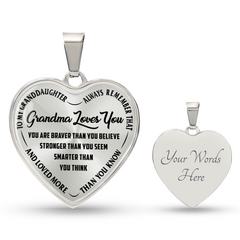 Havijo Grandma Loves You heart necklace featuring a silver pendant with engraved message, jewelry accessory for loved ones