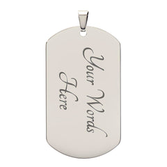 Havijo Dad To Be dog tag necklace in silver with engraved text, displayed on a chain. Jewelry accessory for expecting fathers.