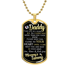 Havijo Dad To Be dog tag necklace in silver with engraved text, showcasing a stylish men's jewelry piece on a chain.