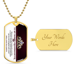 Havijo My Badass Granddaughter dog tag necklace jewelry with engraved text, metallic pendant on a chain.