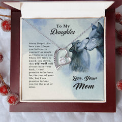 Old Wolf Forever Love Necklace by Havijo, elegant jewelry featuring a wolf motif on a delicate chain.