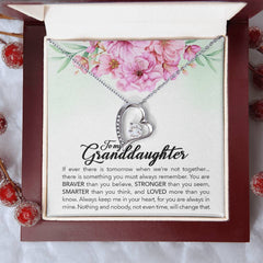 Havijo Brave Granddaughter Forever Love Necklace featuring a delicate silver chain and a heart-shaped pendant with engraved message.