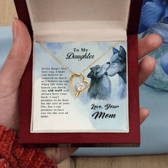 Old Wolf Forever Love Necklace by Havijo featuring a silver pendant with intricate wolf design on a delicate chain