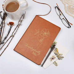 Havijo Unapologetically Me leather journal accessory with textured brown leather cover and embossed text for personal writing.