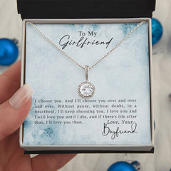 Havijo "To My Girlfriend" Eternal Hope Necklace with delicate chain and heart pendant, romantic jewelry gift for her.