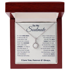 Havijo To My Soulmate Eternal Hope Necklace with a delicate chain and heart-shaped pendant featuring inspirational engraved text.