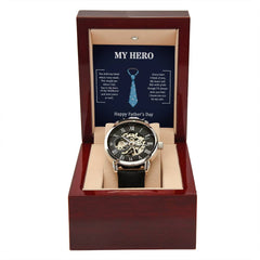 Havijo My Hero Dad openwork jewelry watch with intricate design and silver-tone finish, showcasing detailed craftsmanship.