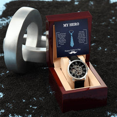 Havijo My Hero Dad openwork jewelry watch with intricate design and silver finish, showcasing a stylish and detailed timepiece.