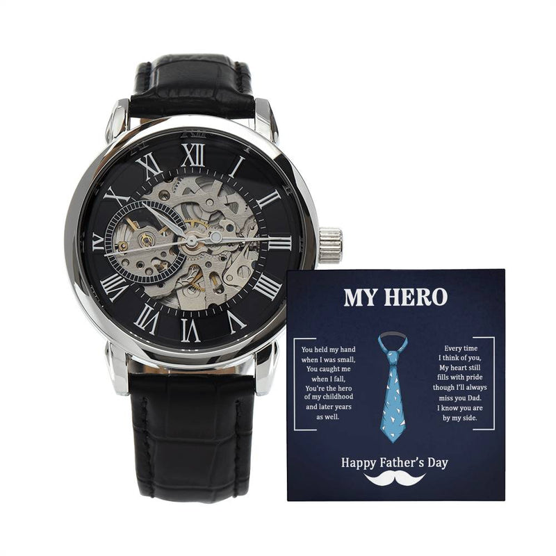 Havijo My Hero Dad openwork jewelry watch with intricate design and metal band, stylish accessory for special occasions.