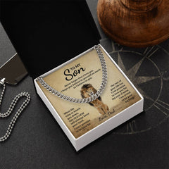 Havijo Never Forget Cuban Link Chain jewelry with thick, interlocking gold-tone links on a plain background