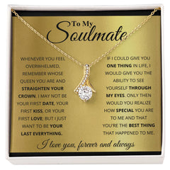 Havijo To My Soulmate Alluring Beauty Necklace featuring a delicate chain and elegant pendant on a jewelry display.