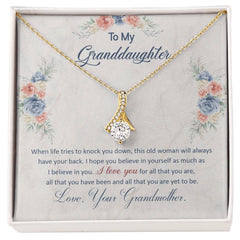 Havijo "I Have Your Back" alluring beauty necklace featuring a delicate chain and elegant pendant on a jewelry display.
