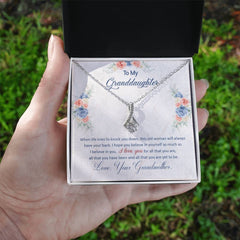 Havijo I Have Your Back Alluring Beauty Necklace featuring a delicate chain and elegant pendant on a jewelry display.