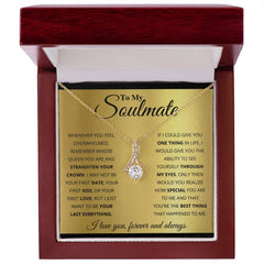 Havijo To My Soulmate Alluring Beauty Necklace featuring a delicate chain and heart-shaped pendant on a jewelry display.