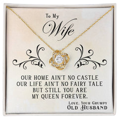 Havijo My Queen Forever love knot necklace in silver with intricate intertwined design on a delicate chain.