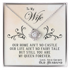 Havijo My Queen Forever Love Knot Necklace featuring a polished silver love knot pendant on a delicate chain.