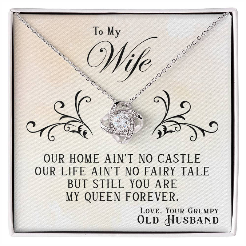 Havijo My Queen Forever Love Knot Necklace featuring a polished silver love knot pendant on a delicate chain.