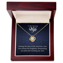 Havijo Love Knot Necklace for wife, elegant jewelry featuring a heart-shaped love knot pendant on a delicate chain.