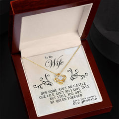 Havijo My Queen Forever Love Knot Necklace featuring a delicate silver love knot pendant on a thin chain.