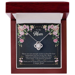 Havijo Forever Grateful Love Knot Necklace with silver chain and heart-shaped pendant, elegant jewelry for special occasions