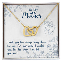 Havijo interlocking hearts necklace with "Thank You For Always Being There" pendant, elegant jewelry piece on a chain.