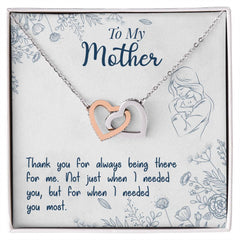 Havijo interlocking hearts necklace with "Thank You For Always Being There" engraved, elegant jewelry piece with two intertwined heart charms.