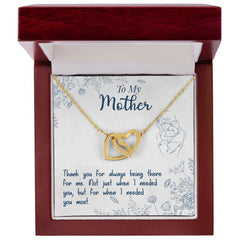 Havijo interlocking hearts necklace with "Thank You For Always Being There" jewelry, featuring two linked heart pendants.