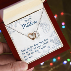 Havijo interlocking hearts necklace with a "Thank You For Always Being There" jewelry pendant on a chain.