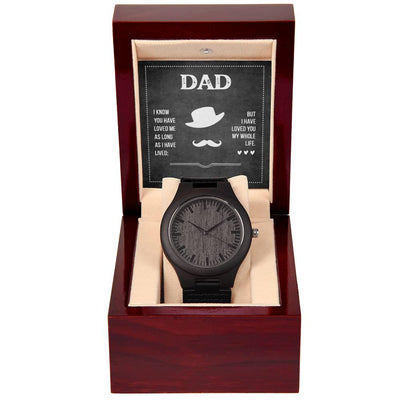 Havijo Dad's Love wooden watch with a natural wood band and face, displayed as a stylish jewelry accessory.