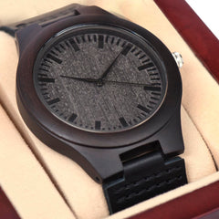 Havijo wooden watch with engraved "Husband, You Are My Life" jewelry design, showcasing the watch's natural wood grain and personalized message.