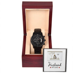 Black Havijo chronograph watch with sleek dial and metal strap, ideal for men's jewelry and stylish accessories.