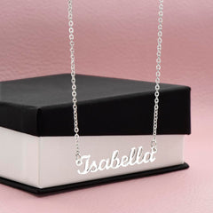 Havijo classic style name necklace with delicate chain and personalized engraved name, elegant jewelry accessory.