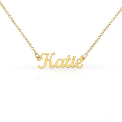 Havijo Classic Style Name Necklace featuring a personalized metal pendant with elegant lettering on a delicate chain.