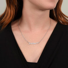 Havijo classic heart style name necklace with personalized engraved heart pendant on a delicate chain, jewelry accessory.
