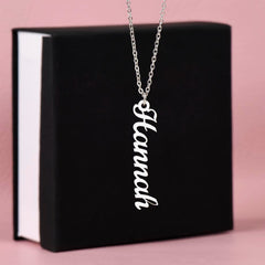 Havijo Classic Vertical Name Necklace featuring a sleek vertical pendant with personalized name engraving on elegant jewelry chain