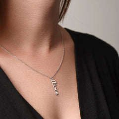 Havijo Classic Vertical Name Necklace with personalized name pendant in elegant jewelry style.