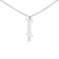 Havijo Classic Vertical Name Necklace jewelry with a sleek vertical pendant featuring personalized name engraving on a silver chain