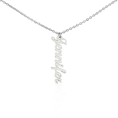 Havijo Classic Vertical Name Necklace jewelry with a sleek vertical pendant featuring personalized name engraving on a silver chain