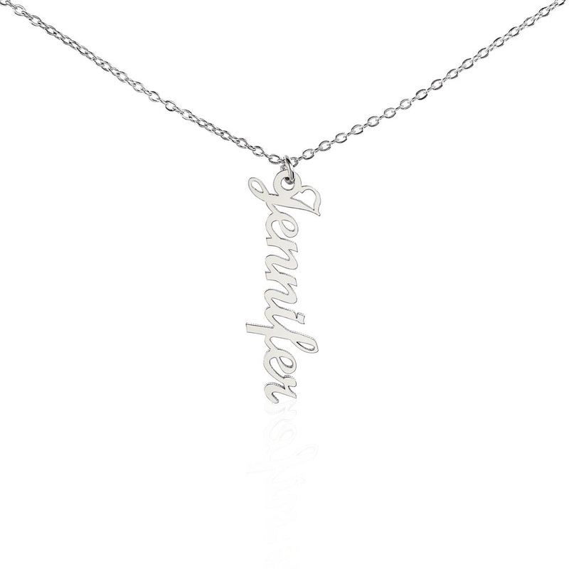 Havijo Classic Vertical Name Necklace jewelry with a sleek vertical pendant featuring personalized name engraving on a silver chain