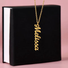 Havijo Classic Vertical Name Necklace in jewelry, featuring a sleek vertical pendant with personalized name engraving.