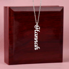 Havijo Classic Vertical Name Necklace in silver with personalized name pendant on delicate chain, elegant jewelry accessory