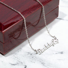 Havijo classic paw print name necklace featuring a personalized pendant with a paw print design, jewelry accessory for animal lovers.