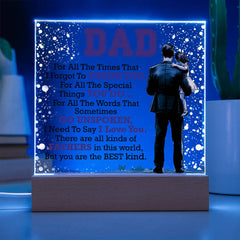 Havijo thank you dad acrylic square jewelry piece with engraved message, showcasing a sleek, modern design.