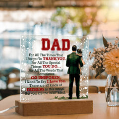 Acrylic square jewelry piece with "Thank You Dad" engraved, crafted by Havijo, showcasing a sleek, modern design.