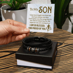 Havijo men's leather bracelet with engraved "To My Son" message, stylish jewelry accessory with adjustable leather strap.