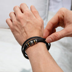 Havijo men's leather bracelet with engraved "To My Son" message, stylish jewelry accessory for men.