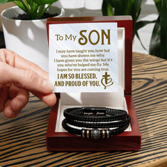 Havijo men's leather bracelet with "To My Son" inscription, stylish jewelry accessory for men.