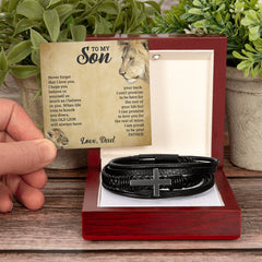 Havijo "To My Son" cross bracelet made of jewelry metal, featuring a heartfelt engraved message and adjustable chain.