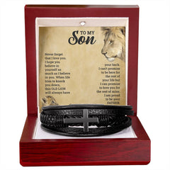 Havijo To My Son cross bracelet jewelry with engraved message, silver-tone metal, and adjustable chain for meaningful gift.