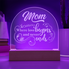 Havijo Mom's Love dome plaque jewelry with engraved design, showcasing a heartfelt keepsake in a detailed, polished finish.
